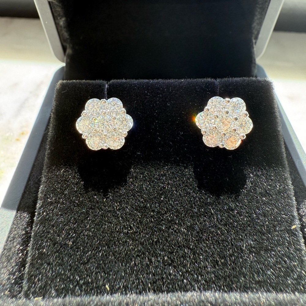 Classic Crystal Cluster Flower Stud Earrings in Clear